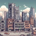 City Cartoon With Empty Destroyed Living Buildings