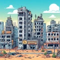City Cartoon With Empty Destroyed Living Buildings