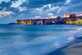 The city of Cefalu and the local beach at dusk Royalty Free Stock Photo
