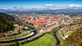 City of Celje in Slovenia, aerial view from old castle, amazing landscape, outdoor travel background Royalty Free Stock Photo