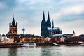City center with Cathedral, Great St. Martin Church in Cologne, Germany