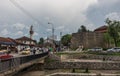 City center with and fortress ruin and mosque. Novi Pazar, town