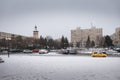 Giurgiu city center on winter snow