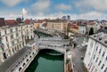 City center of Ljubljana with the river Ljubljanica and the triple bridge Tromostovje, Slovenia Royalty Free Stock Photo