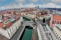 City center of Ljubljana with the river Ljubljanica and the triple bridge Tromostovje, Slovenia Royalty Free Stock Photo