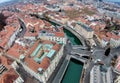City center of Ljubljana with the river Ljubljanica and the triple bridge Tromostovje, Slovenia Royalty Free Stock Photo