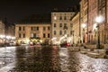 City center by night: ancient temements. Maly Rynek square in Krakow, Poland Royalty Free Stock Photo