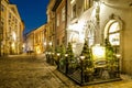 KRAKOW, POLAND - NOVEMBER 26, 2016: City center by night: ancient tenements, Kanonicza Street Royalty Free Stock Photo