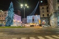 City center at night with Christmas tree, lights and typical market. Varese, Italy Royalty Free Stock Photo