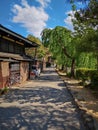 City center of the old traditional Japanese mountain town Takayama in Gifu prefecture with authentic wooden buildings