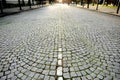 City center of small town Kardzali with cobblestone way and street lines near city park. Royalty Free Stock Photo