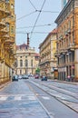 The city center of Turin - Via Pietro Micca with Palazzo Madama palace in background, Italy Royalty Free Stock Photo