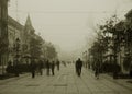 City centre in fog in Sombor,Serbia