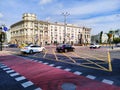 City centre with old buildings, cars on road