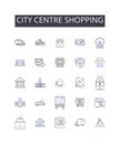 City centre shopping line icons collection. Downtown shopping, Urban shopping, High street shopping, Central shopping