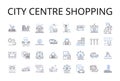 City centre shopping line icons collection. Downtown shopping, Urban shopping, High street shopping, Central shopping