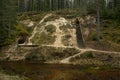 City Cesis, Latvia. Old sand cave and green moss.Travel photo