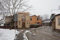 City Cesis, Latvia. Street with old rock house and buildings.Travel photo Royalty Free Stock Photo