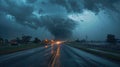 City Chaos: Tornado Strikes Business Road in Dramatic Weather Royalty Free Stock Photo