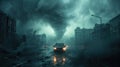 City Chaos: Tornado Strikes Business Road in Dramatic Weather Royalty Free Stock Photo