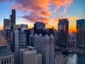 City of Chicago at sunset in downtown Loop Royalty Free Stock Photo