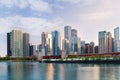 City of Chicago USA, colorful sunset panorama skyline of downtown Royalty Free Stock Photo