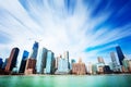 Chicago view downtown from water of Michigan lake Royalty Free Stock Photo