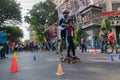 City children roller skating on Park Street, Kolkata