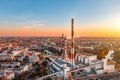 City CHP, power plant with smoking chimneys against the background of the city, aerial photography. Air pollution concept from Royalty Free Stock Photo