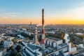 City CHP, power plant with smoking chimneys against the background of the city, aerial photography. Air pollution concept from Royalty Free Stock Photo