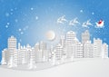 City for Christmas Season with Snowflake and Santa Claus. vector illustration paper art style Royalty Free Stock Photo