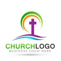 City Church logo design icon on white background. Classical, ancient. on white background