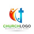 City church people union care love logo design icon on white background