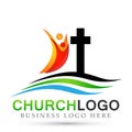 City church people union care love logo design icon on white background. Classical, ancient. on white background