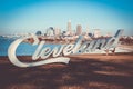 Cleveland sign overlooking the cityscape of downtown Cleveland,Ohio Royalty Free Stock Photo