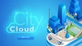 City Cloud Horizontal Banner. Futuristic Cityscape