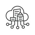 City cloud tech icon in line design. smart city, cloud services, urban technology on white background vector. City cloud tech Royalty Free Stock Photo