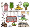 City Collection, transport, trees, road marks and house