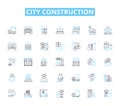 City construction linear icons set. Structures, Buildings, Planning, Design, Development, Infrastructure, Urbanization