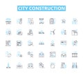 City construction linear icons set. Structures, Buildings, Planning, Design, Development, Infrastructure, Urbanization