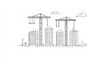 Construction Site Skyline with Cranes and Buildings Line Art Royalty Free Stock Photo