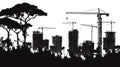 City Construction Silhouette, Buildings and Cranes Against White Background Royalty Free Stock Photo