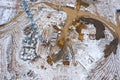 City construction site at winter. preparation of new building foundations. aerial photo