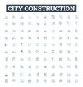 City construction vector line icons set. Urbanization, architecture, infrastructure, building, redevelopment, planning