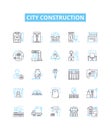 City construction vector line icons set. Urbanization, architecture, infrastructure, building, redevelopment, planning