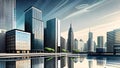 City with contemporary office buldings with water reflection Royalty Free Stock Photo