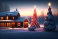 city with cristmas view, christmas concept house, cristmas bright lights, new year evening, beautiful christmas tree, AI