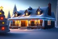 city with cristmas view, christmas concept house, cristmas bright lights, new year evening, beautiful christmas tree, AI
