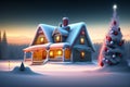 city with cristmas view, christmas concept house, cristmas bright lights, new year evening, beautiful christmas tree, AI