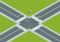 City crossroad isometric view with road markings, traffic lights pedestrian zebra crossing. Urban traffic map for Royalty Free Stock Photo